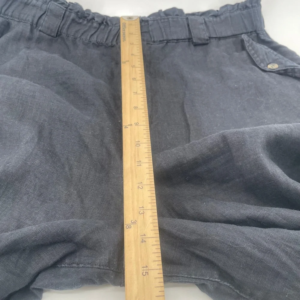 C&C‎ California Linen Pants Women XL Black Paperbag Waist Straight Leg Trousers